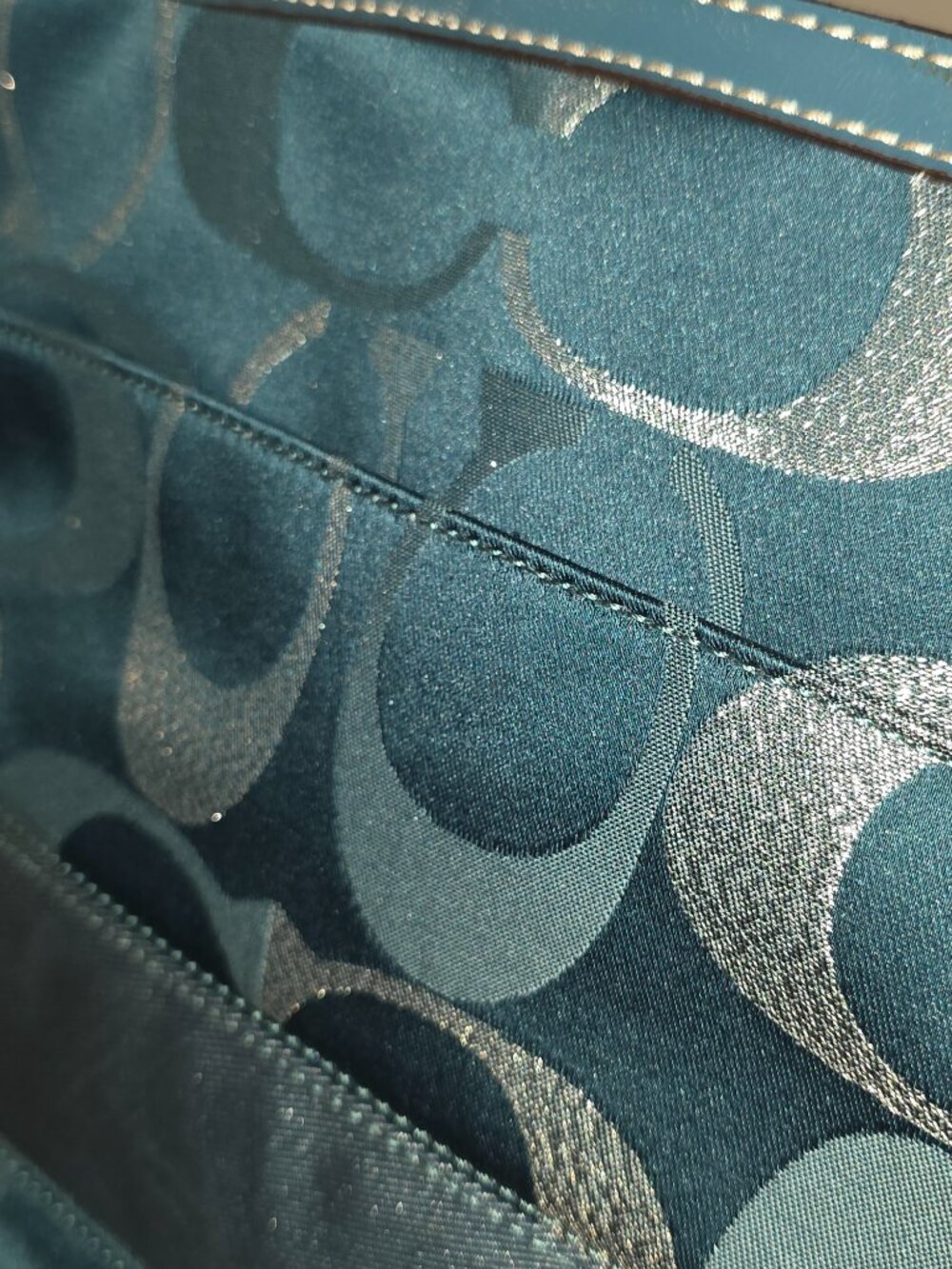 Coach Gallery Optic Signature Tote Teal Blue Jacquard Zip Shoulder Bag 12906 - Picture 7 of 12